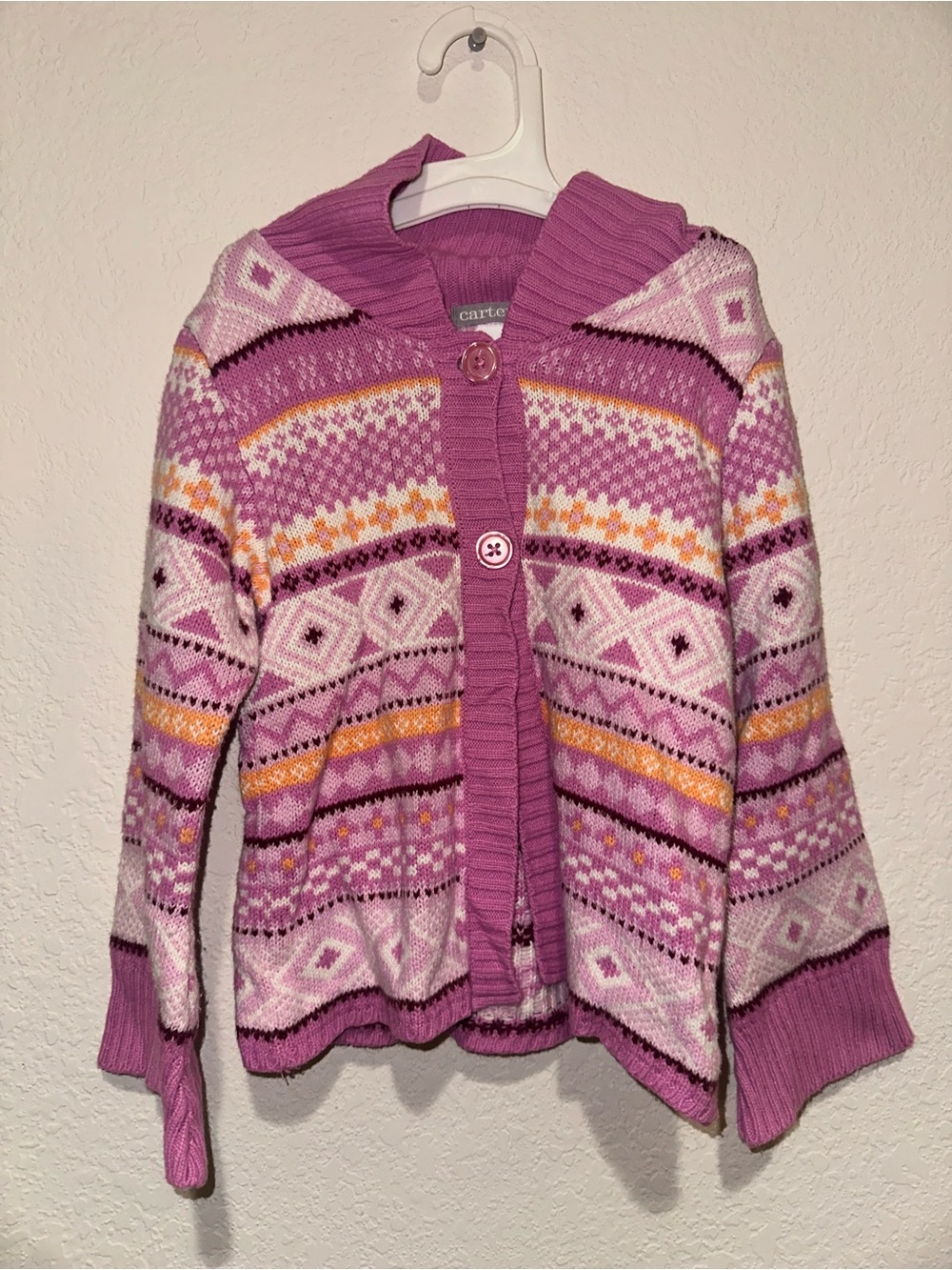 Vintage/Y2K Carter's Girls' Pink Patterned  Cardigan Sweater with buttons Size 5